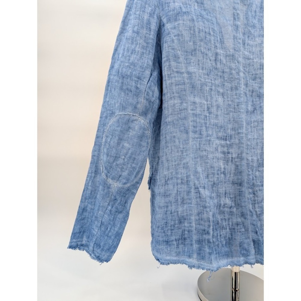 MEO MELI 100% Linen Jacket Blazer Womens S/M Blue Coastal Minimalist Lagenlook - Picture 11 of 16